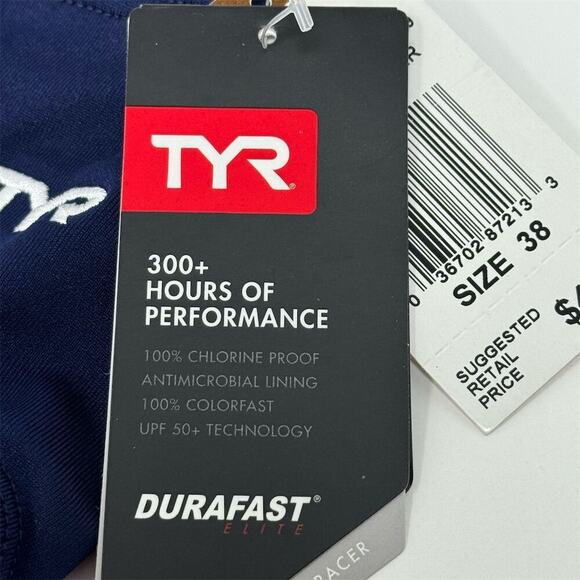 TYR Lambent Racer Swim Brief Men's Navy/Gold Chlorine-Resistant Size 38 - Picture 3 of 5